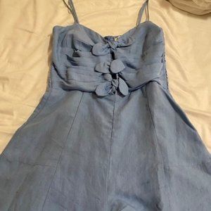 Zara linen blend shorts romper, size S, light blue - not denim
